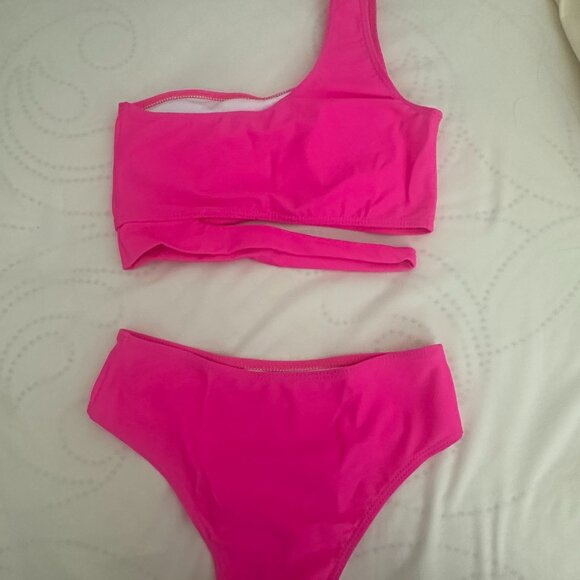 SHEIN Swim Solid Bikini Set Cut-out One Shoulder Top & Bikini Bottom 2 Piece XXS - Picture 3 of 8